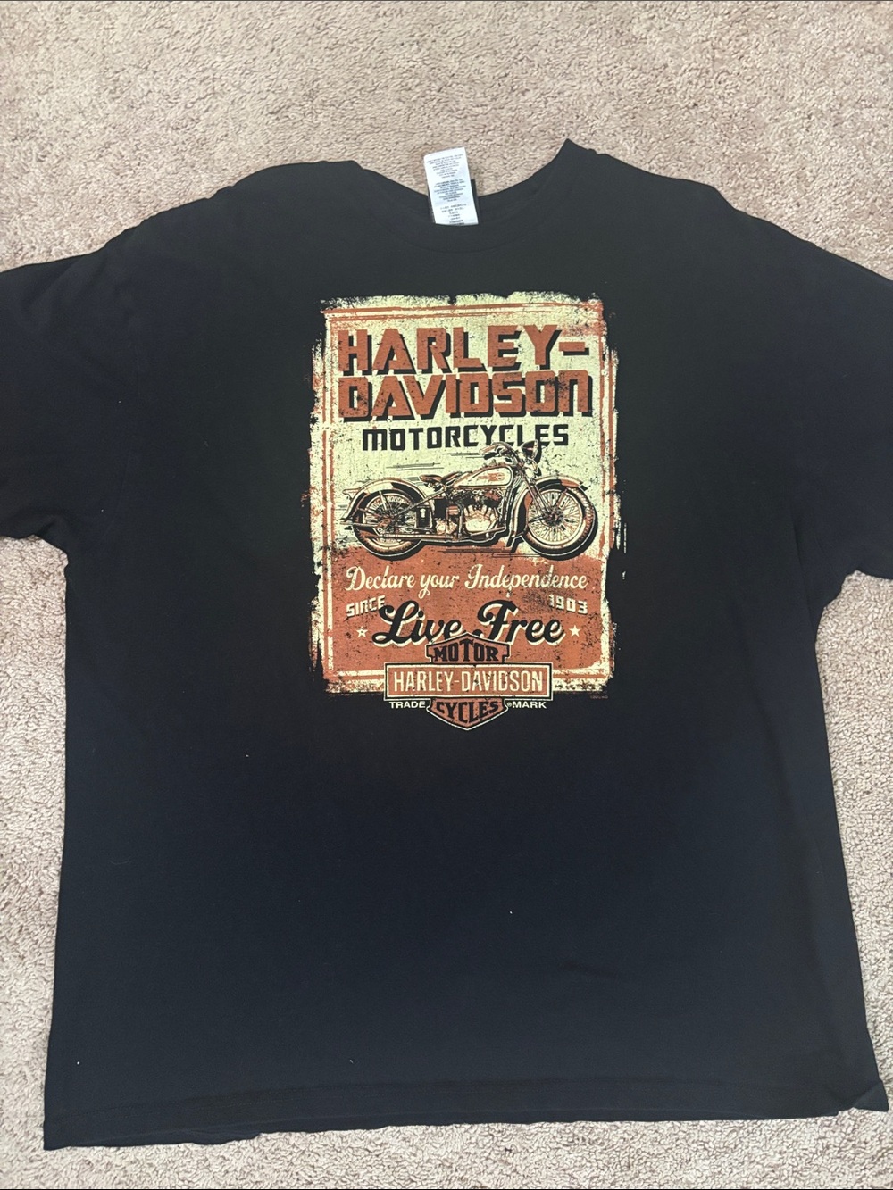 Harley-Davidson Black Tee with Tan and Cream Motorcycle Graphic